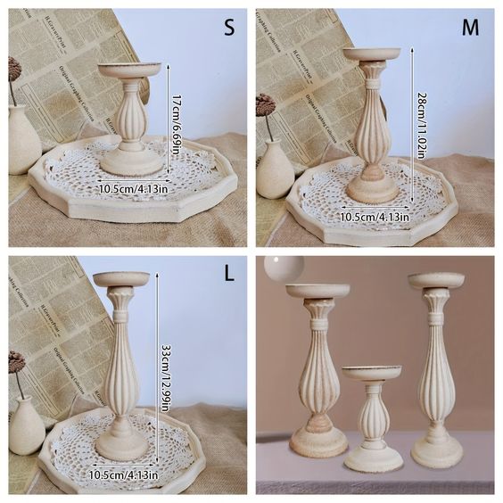Candelabro de madera europeo de 3 piezas